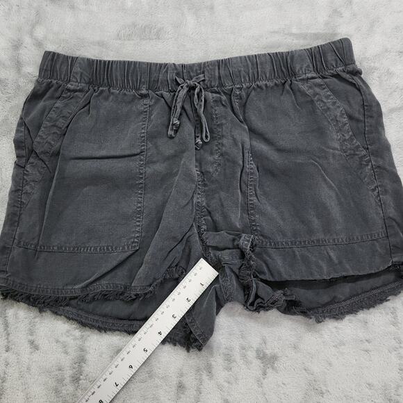 Bella Dahl Shorts Womens M Black Soft Drawstring Waist Frayed Hem Pockets Boho - Picture 8 of 10